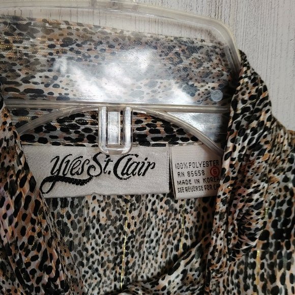 Vintage Yves St. Clair Button Up Blouse Animal Print Shoulder Pads Women's Sz 6 - Picture 4 of 6